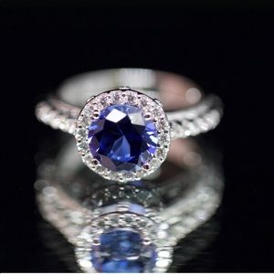 925s Tacori Halo Royal Blue Topaz Engagement Ring